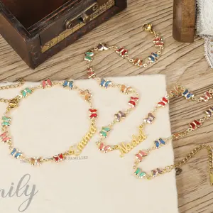 Pulsera con nombre personalizado, cadena de mariposa con piedra de cristal, joyería para mujer, pulseras de joyería de moda, chapado en oro de 18 quilates