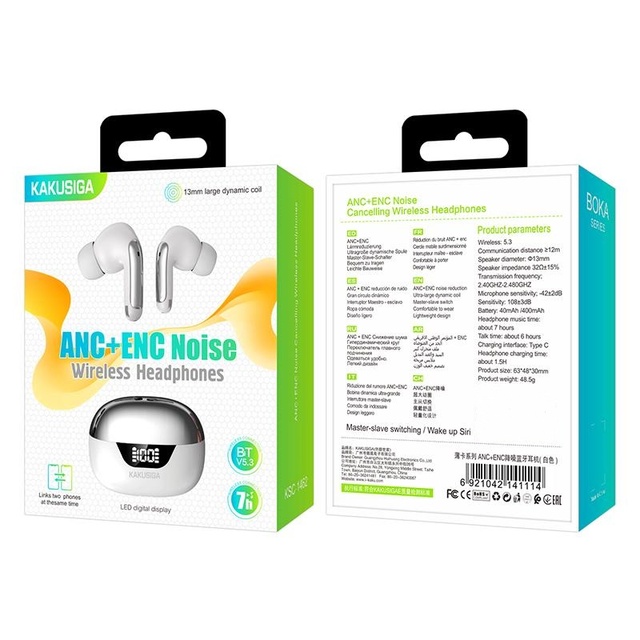 KAKUSIGA LED Digital Display Screen ANC+ENC Noise Cancelling Wireless Headset Stable Transmission Long-lasting Battery Sound