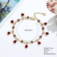 Gelang Kaki JML Amulet Mata Iblis Turki dengan Mawar Vintage, Hadiah Hari Valentine, Gelang Rantai yang Dapat Disesuaikan