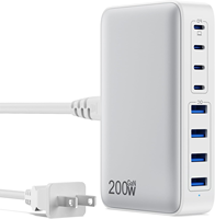 Bloc de chargeur USB C 200W, concentrateur de station de charge rapide GaN III 8 ports amélioré, adaptateur de chargeur pour ordinateur portable PD 65W