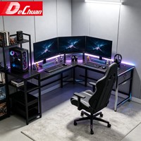 Bureau de jeu en forme de L en gros avec étagères et éclairage LED pour les joueurs
