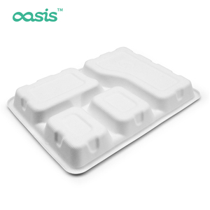 10.9 pollici eco-friendly riciclato ospedale bagassa cibo vassoi 4 scomparto con coperchio resistente al grasso biodegradabile - Product Image 4