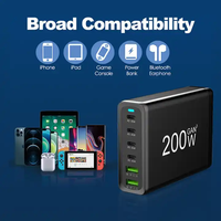 Penjualan Terbaik 200W GaN pengisi daya 6-Port USB C pengisi daya dinding stasiun pengisian cepat untuk iPhone untuk Samsung Xiaomi PD Output 100W 3