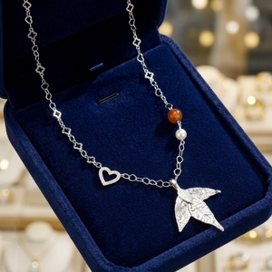 Collana con Ciondolo a Foglia d'Acero 2026, Catena a Forma di Cuore, Zircone, Pietra Naturale, Perla, Placcato Argento, Perla Imitazione - Product Image 3