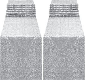 12 X 108 Inch <strong>Glitter</strong> Silver <strong>Table</strong> <strong>Runner</strong> for Rectangle <strong>Table</strong> for Birthday Banquet Holiday Party Decorations - Product Image 1
