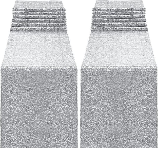 12 X 108 Inch Glitter Silver Table Runner for Rectangle Table for Birthday Banquet Holiday Party Decorations