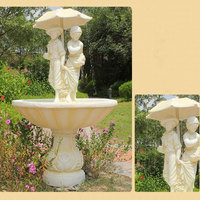 Fontaine d'eau d'extérieur pour jardin, sculpture artisanale en fibre de verre avec trois statues de femmes, couleur antique