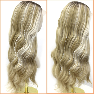 Perruque en <span class=keywords><strong>cheveux</strong></span> humains avec dentelle frontale 13x6, ombré blond, mèches, vague corporelle, pré-épilée, sans colle, pour femmes blanches avec <span class=keywords><strong>cheveux</strong></span> - Product Image 2