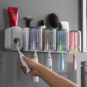 Ecoco Wall Mounted Toothbrush Holder With Toothpaste Dispenser Suction Cup Mount Bathroom Organizer Space Saving 4 Cup Rack - Product Image 1