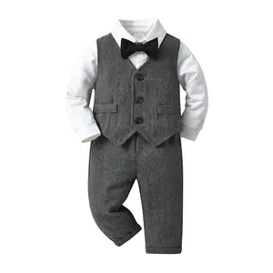 Baby Boys Casual Fashion Gentleman Style 3 Piece Children'S Suit For Boys Baby Clothing Sets Black Color