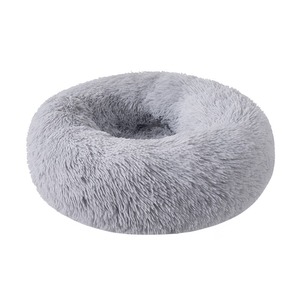 Venta al por mayor redondo largo de felpa suave gato perro cama de lujo esponjoso de piel sintética mascota cojín para dormir - Product Image 6