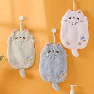 Serviette de toilette absorbante en microfibre polaire corail motif chat mignon avec boucle de suspension pour salle de bain - Product Image 4