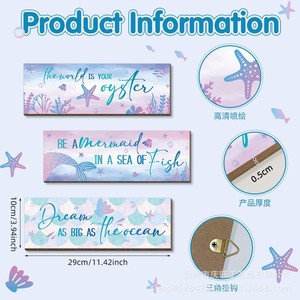 Mermaid Wooden Wall Hanging <b>Sign</b> Blue Purple Rectangle Home Decor Children's Rooms <b>Bathroom</b> Decoration - Product Image 4