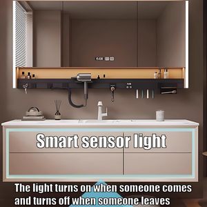 Mueble de Baño Blanco Estilo Crema, Montado en la Pared, con Cuatro Cajones, Lavabo Integrado sin Juntas y Espejo LED Inteligente Antivaho - Product Image 6