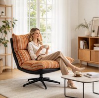 Fauteuil pivotant de salon en gros d'usine avec siège rembourré rayé personnalisé OEM pour mobilier de salon