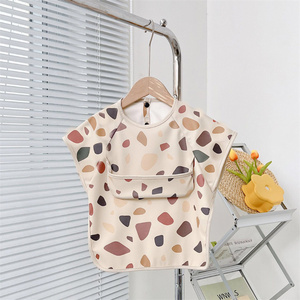 Baberos de manga corta para bebé, Baberos impermeables para la dentición, con estampado de <span class=keywords><strong>Saliva</strong></span>, bolsillo, ropa multiusos - Product Image 5