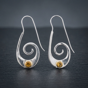 Nouvelles Boucles d'Oreilles Pendantes Ethniques Vintage Haut de Gamme en Argent et Citrine, Design Unique, Bijoux Faits Main pour Femme, Vente en Gros - Product Image 2