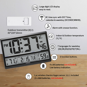 (Solo EE. UU.) Jumbo Luxury RC Atomic Reloj de pared digital para temperatura interior/exterior Características Alarma Decoración del hogar Exclusivo - Product Image 4