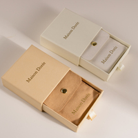 Petite Boîte à Bijoux Carrée en Velours Personnalisée avec Logo, Tiroir en Carton pour Bagues, Pochette pour Colliers et Boucles d'Oreilles, Emballage Cadeau