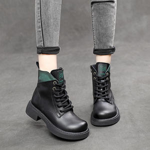 Bottes pour femmes INS printemps automne 2022, nouveau style britannique, cuir à semelle épaisse, mi-tube, rétro, noir/marron foncé, talon moyen - Product Image 4