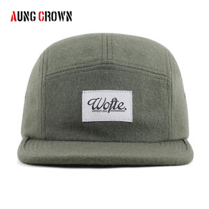 Casquettes de camping à 5 panneaux en laine Melton à bord plat, personnalisées OEM ODM, avec étiquette tissée, unisexes, chaudes pour l'hiver, réglables, pour la course à pied - Product Image 1