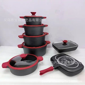 Bmn Non Stick Cookware Set 14 Pieces Maifan Stone Aluminum Die <b>Cast</b> Pot Combination Soup Pot Double Sided Baking <b>Pan</b> Fish Pot - Product Image 3