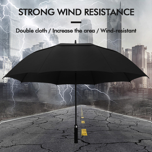 Parapluie classique à tige droite en nylon à double couche, résistant au vent et à la pluie, pliable en trois parties, double usage, ventilation - Product Image 2