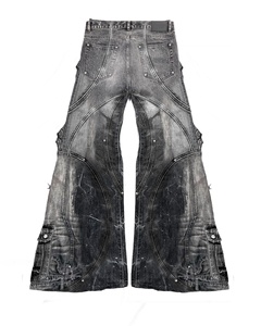 AeeDenim <span class=keywords><strong>Pantaloni</strong></span> <span class=keywords><strong>Cargo</strong></span> Personalizzati in Denim Gotico Hip Hop Y2K Lavato 100% Cotone <span class=keywords><strong>Jeans</strong></span> Larghi a Zampa per <span class=keywords><strong>Uomo</strong></span> - Product Image 2