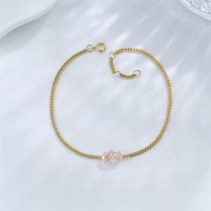 Bracelet minimaliste délicat en or jaune 18 carats réglable avec diamant <span class=keywords><strong>rose</strong></span> fantaisie ovale à quatre griffes cultivé en laboratoire pour femme - Vente en gros - Product Image 2