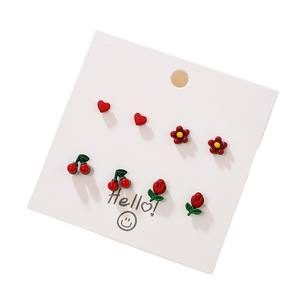 Conjunto de pendientes de tuerca de verano para mujer sofisticados de nicho, orejas perforadas de frutas coloridas de seis piezas, sensación de una semana - Product Image 5