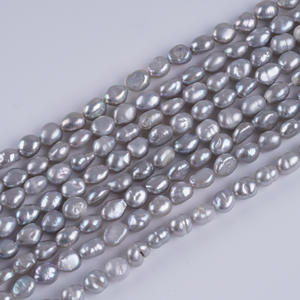 Natural 18cm5-6mm Freshwater Pearls <b>White</b> Baroque Irregularly Two <b>Sided</b> Glossy Gray Straight Hole Potatoeshaped Loose Beads - Product Image 3