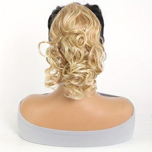 Perruque queue <span class=keywords><strong>de</strong></span> <span class=keywords><strong>cheval</strong></span> courte à cordon <span class=keywords><strong>de</strong></span> serrage pour <span class=keywords><strong>femme</strong></span>, avec ondulations naturelles, en fibre synthétique haute température, cheveux en U, 80g - Product Image 5
