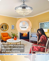 Ventilateur de plafond en acrylique cristal de 42 pouces avec lumière, application intelligente minimaliste, 5 CCT, dimmable, moteur DC à économie d'énergie pour maison moderne