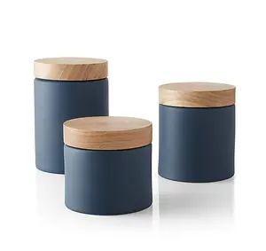 Moderne design matte blau kaffee tee zucker keramik lagerung jar küche kanister sets mit holz deckel