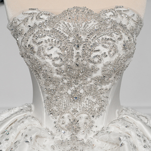 GT26081-PZ Ivory Long Sleeve Sweetheart Neckline Crystal Beaded Ball Gown Floor-Length Wedding <b>Dress</b> Satin <b>Silver</b> Modern - Product Image 6