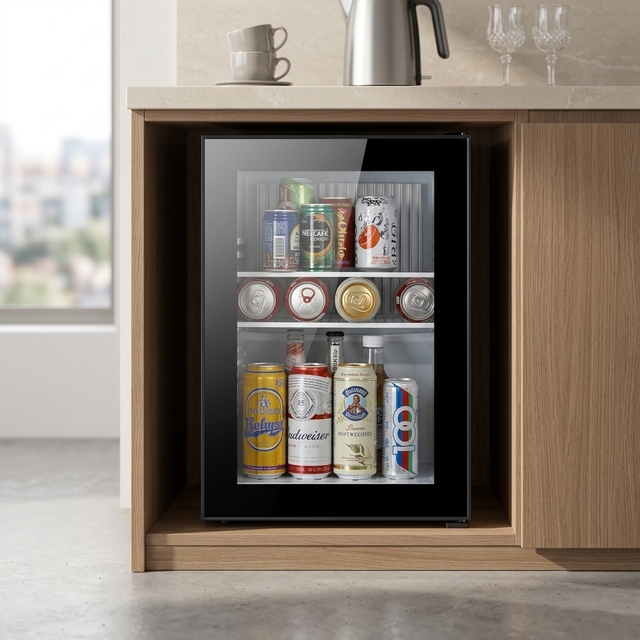 Glass Door Hotel Mini bar Fridge No Noise Compact Mini Refrigerator with Freezer for Hotel Romm Use