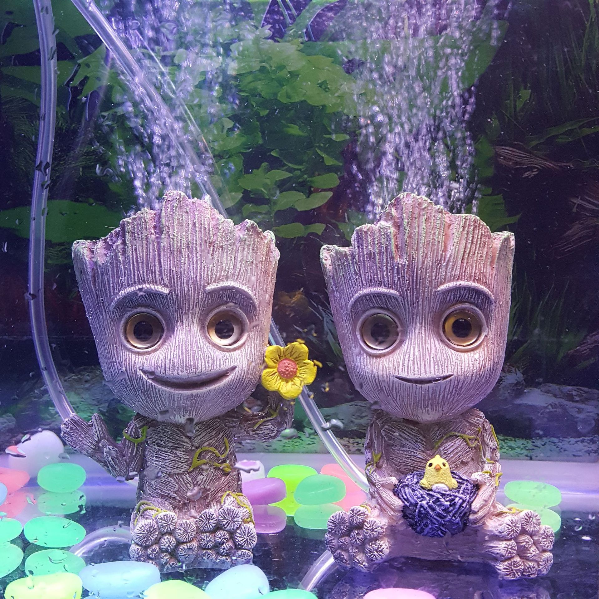Aquarium Groot Air Bubbler Decoration - Resin Air Stone With Tubing & Valves For Fish Tank