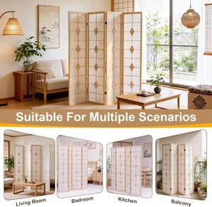 <span class=keywords><strong>Paravent</strong></span> <span class=keywords><strong>Shoji</strong></span> de 67 pouces de hauteur, style <span class=keywords><strong>japonais</strong></span>, pliable, 4 panneaux, fait main, portable, pour la maison ou le bureau (blanc) - Product Image 4