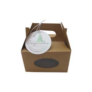 Boîte en papier kraft brun personnalisée pour cupcakes et muffins avec poignée et fenêtre transparente pour l'emballage de pâtisseries, desserts, tartes aux œufs, avec étiquette - Product Image 5