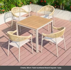Ensemble <span class=keywords><strong>de</strong></span> salle à manger d'extérieur FYZK moderne <span class=keywords><strong>et</strong></span> durable, 6 pièces, table en bois, chaises en rotin avec dossier en <span class=keywords><strong>aluminium</strong></span> <span class=keywords><strong>et</strong></span> coussins en tissu - Product Image 4