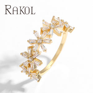 Rakol RP5416 Trendy Simple Flower AAA + Zirconia Open Real Gold Plated Thin Ring Jewelry - Product Image 1