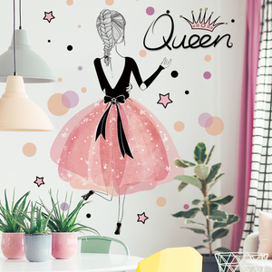 Autocollants muraux arrière <span class=keywords><strong>de</strong></span> belle fille, sparadrap <span class=keywords><strong>de</strong></span> couronne <span class=keywords><strong>de</strong></span> reine mignonne, étoiles et points, décoration <span class=keywords><strong>de</strong></span> maison, pour le salon, fresque - Product Image 4