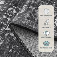 Tapis doux vintage bohème à profil bas 5x7 noir, lavable, antidérapant, pour sous la table, chambre, salle à manger, chambre d'enfant, salle de jeux, décoration intérieure