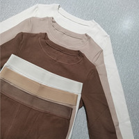 Ensemble assorti femme couleur unie, coupe ajustée très extensible, manches longues, pantalon taille haute, en coton et élasthanne, vêtements de détente, logo personnalisé OEM ODM