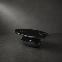 Table basse ovale en métal noir brillant à motif floral artistique moderne avec options de couleur et de taille personnalisées
