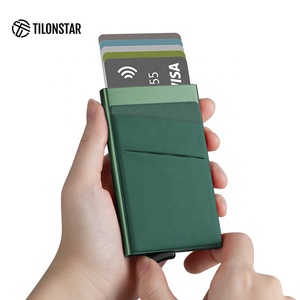 Wholesale Quality Mini Metal ID Card Case Pop up Aluminum Wallet with Leica Cloth Pocket Business Card Holders - Product Image 3