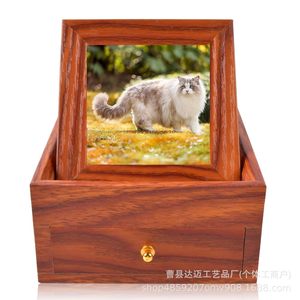 Wooden Pet Memorial <b>Urn</b> Rectangle Cremation Box With Photo Frame For <b>Cats</b> And Dogs Durable Tree Material - Product Image 1