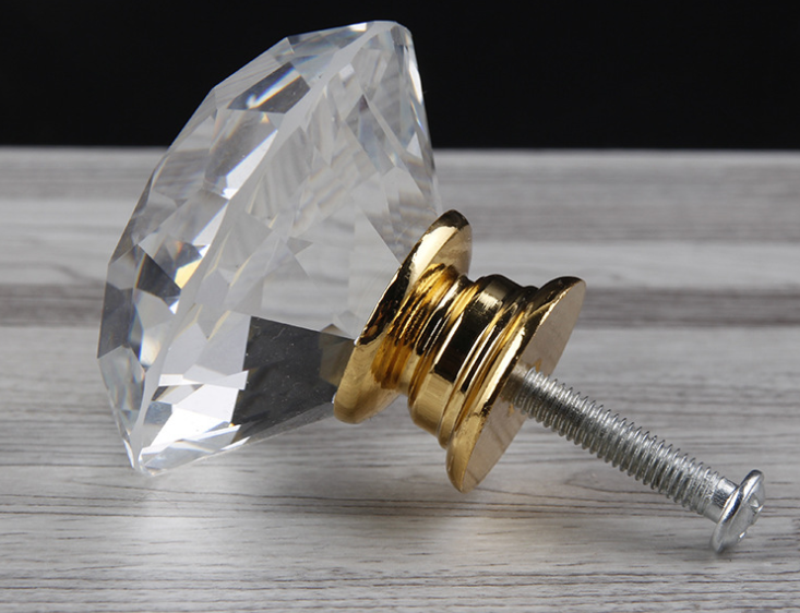 30mm crystal handle Hardware furniture diamond clear crystal glass pull handle drawer cabinet door knobs