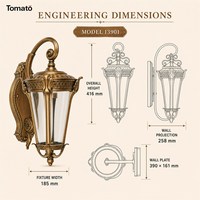 Applique murale extérieure vintage en cuivre, étanche IPX5, blanc chaud dimmable, E27, lumière de jardin rétro pour villa, porche, garage, patio