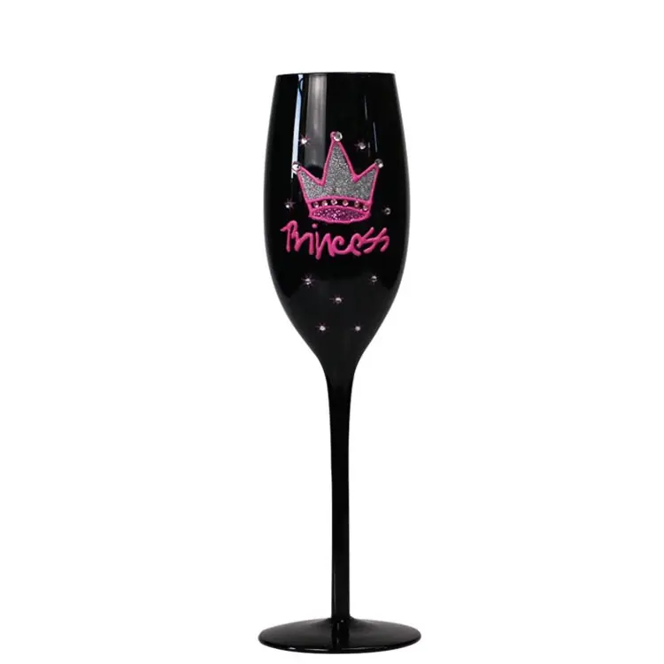 Copa de champán con incrustaciones de diamante negro, personalizada, pintada a mano, para fiesta